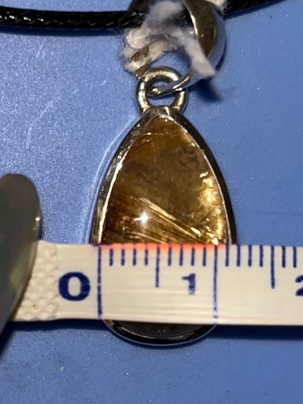 Gold Rutilated Quartz Teardrop Pendant - 925 Silver Setting - Picture 3 of 4